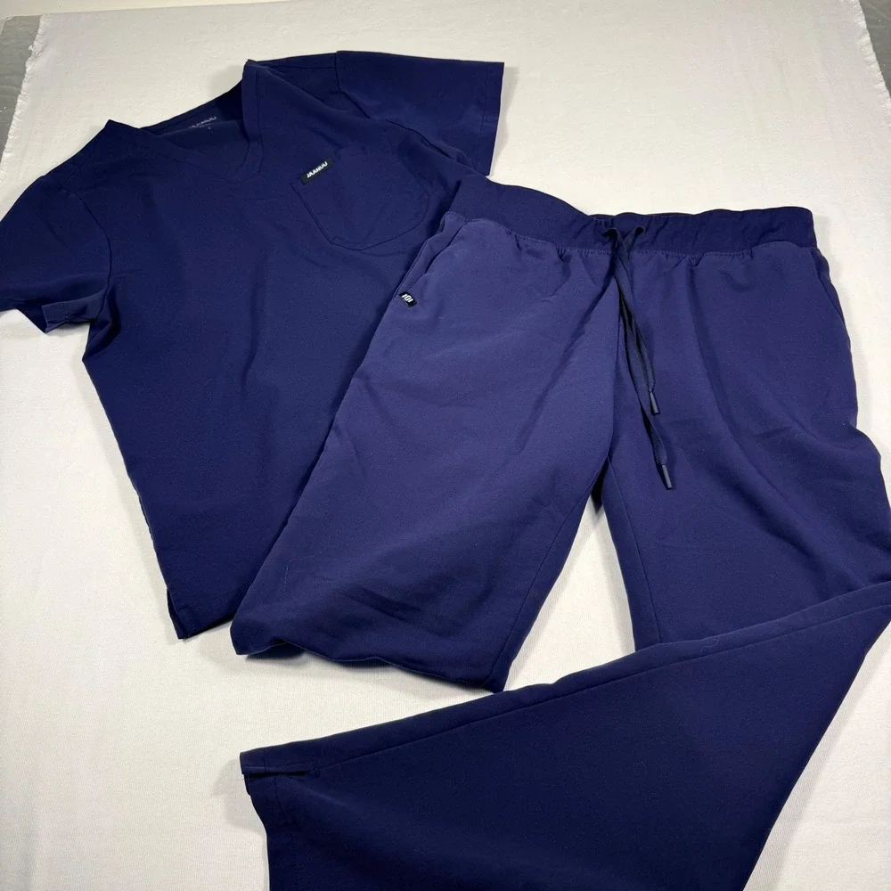Jaanuu Scrub Set Medium Navy Blue V-Neck Top Jogger Pants Medical Uniform W10001
